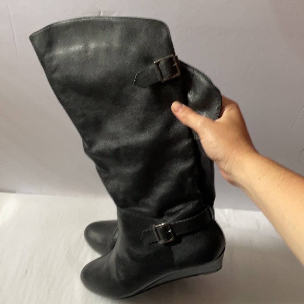 Cathy Jean Wedge Heel Tall Black Boots